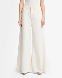 Close-Up of 7 For All Mankind Linen Blend Palazzo Pants - White, Soft Linen-Cotton Blend, High-Rise Fit, Available at Lemonberry Clothing Store in Aurora Ontario.