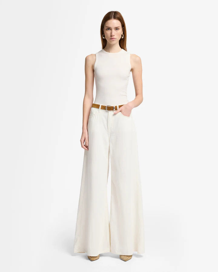 7 For All Mankind Linen Blend Palazzo Pants - White, High-Rise, Wide-Leg, Available at Lemonberry Boutique in Aurora, Ontario, with Free Canada-Wide Shipping.