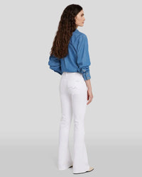 Full back view of the white tailorless bootcut by 7 For All Mankind.