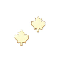 Gold maple leaf stud earrings by Foxy Originals — Canadian-made, available at Lemonberry
