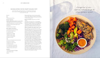 Open spread from Love, Pamela cookbook featuring a vibrant Buddha bowl recipe filled with fresh vegetables and wholesome ingredients.