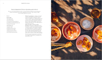 Open spread from Love, Pamela cookbook featuring a comforting bowl of rice porridge topped with fresh fruit.