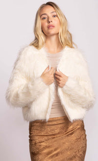 Pink Martini Raelyn Jacket Ivory Faux Fur Lemonberry Aurora front view