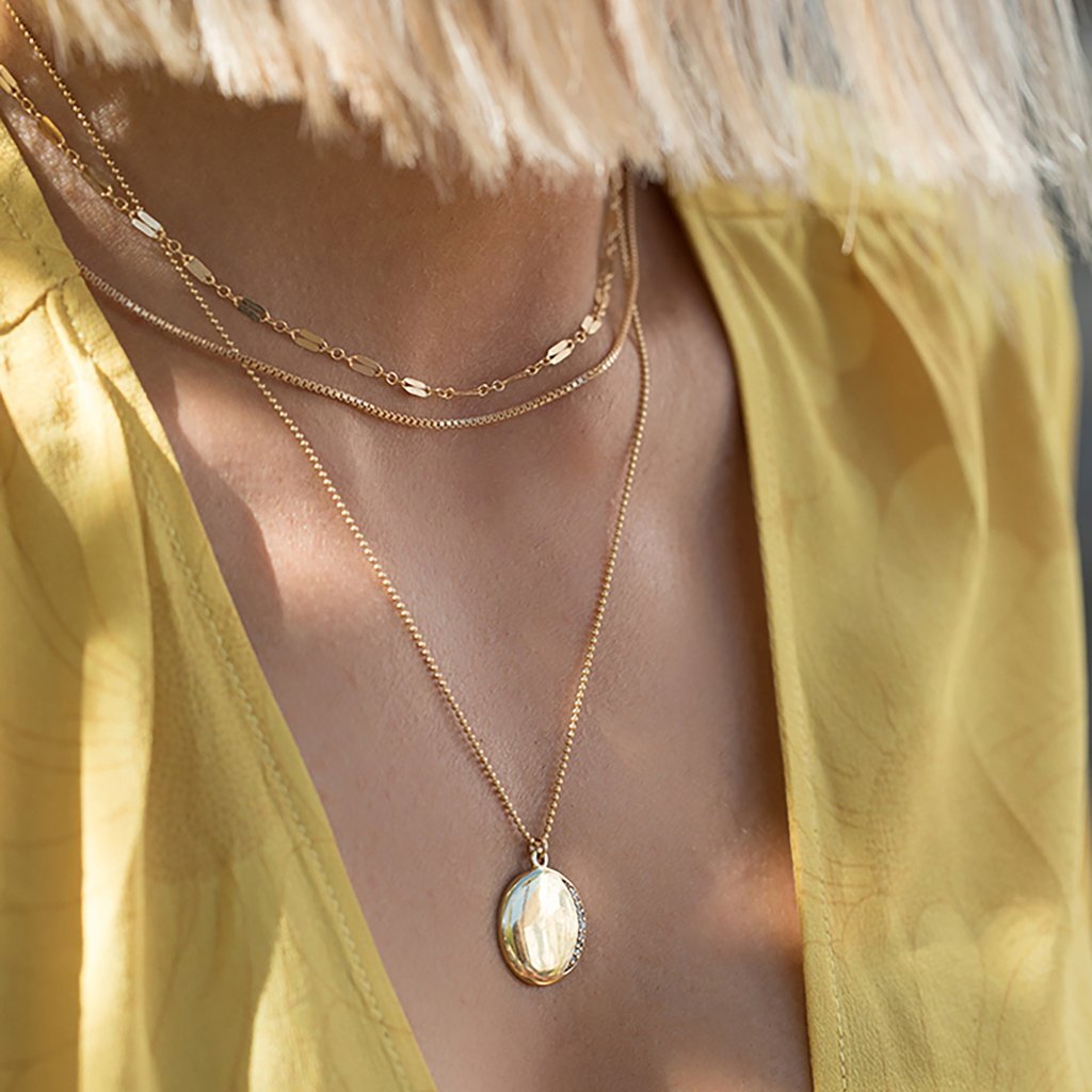 3 layer necklace setup on a model at Lemonberry