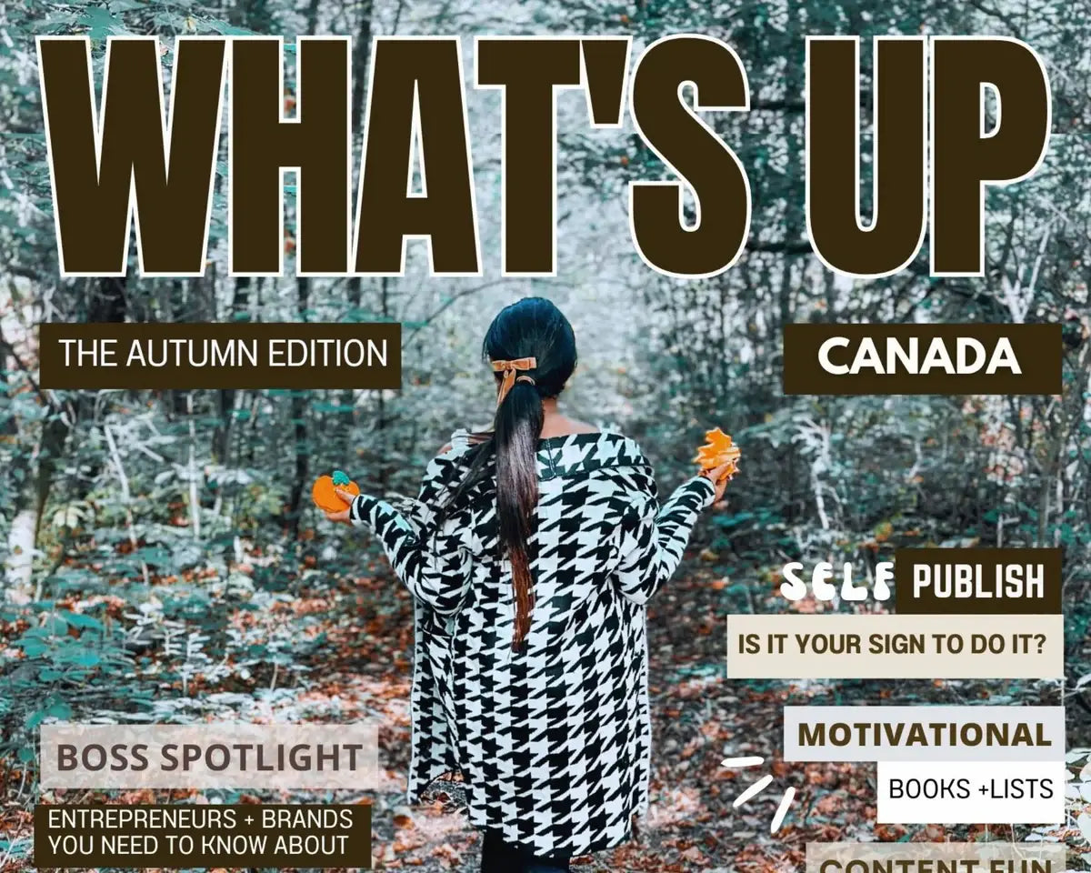 What’s Up Canada Autumn Edition cover featuring Lemonberry Aurora — fall fashion inspiration forest scene.