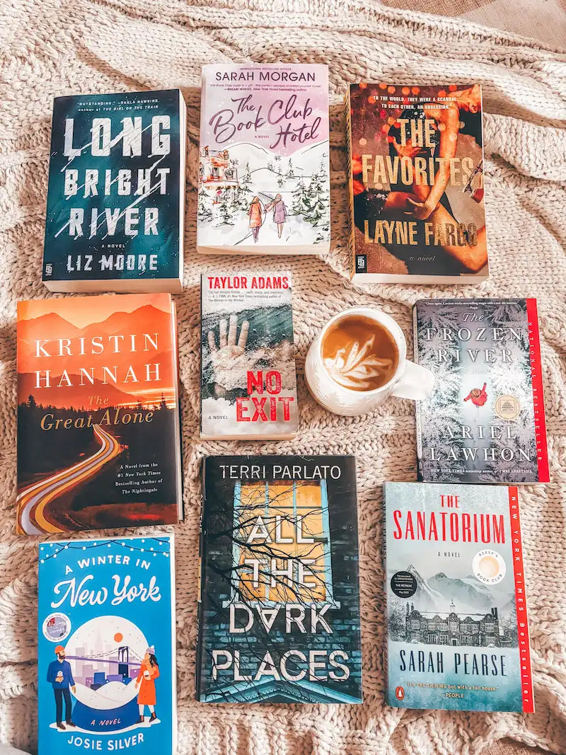 collection of winter read books flatlay