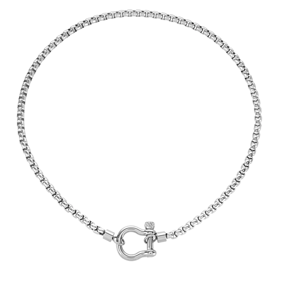 Hoopla Carabiner Horse Bit Stainless Steel Wheat Chain Necklace
