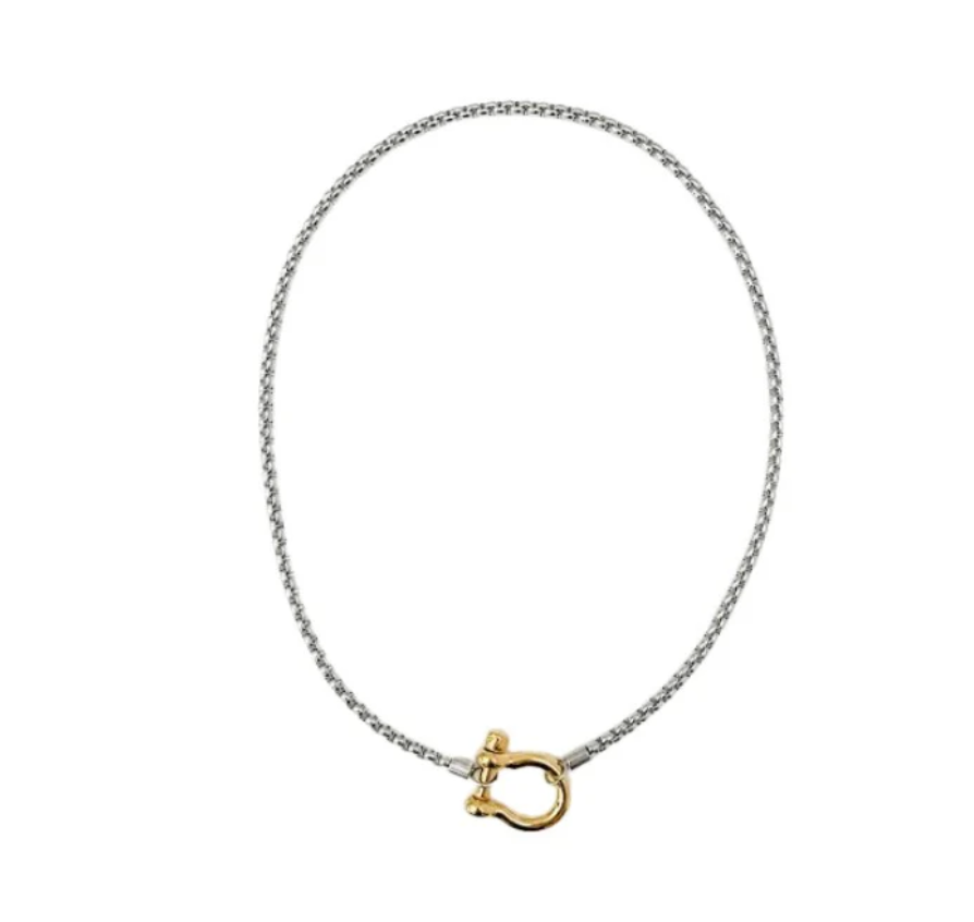 Hoopla Carabiner Horse Bit Stainless Steel Wheat Chain Necklace