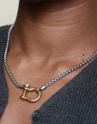 Hoopla Carabiner Horse Bit Stainless Steel Wheat Chain Necklace