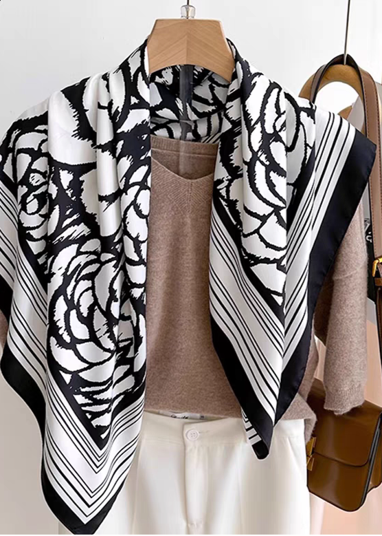Floral black & white scarf