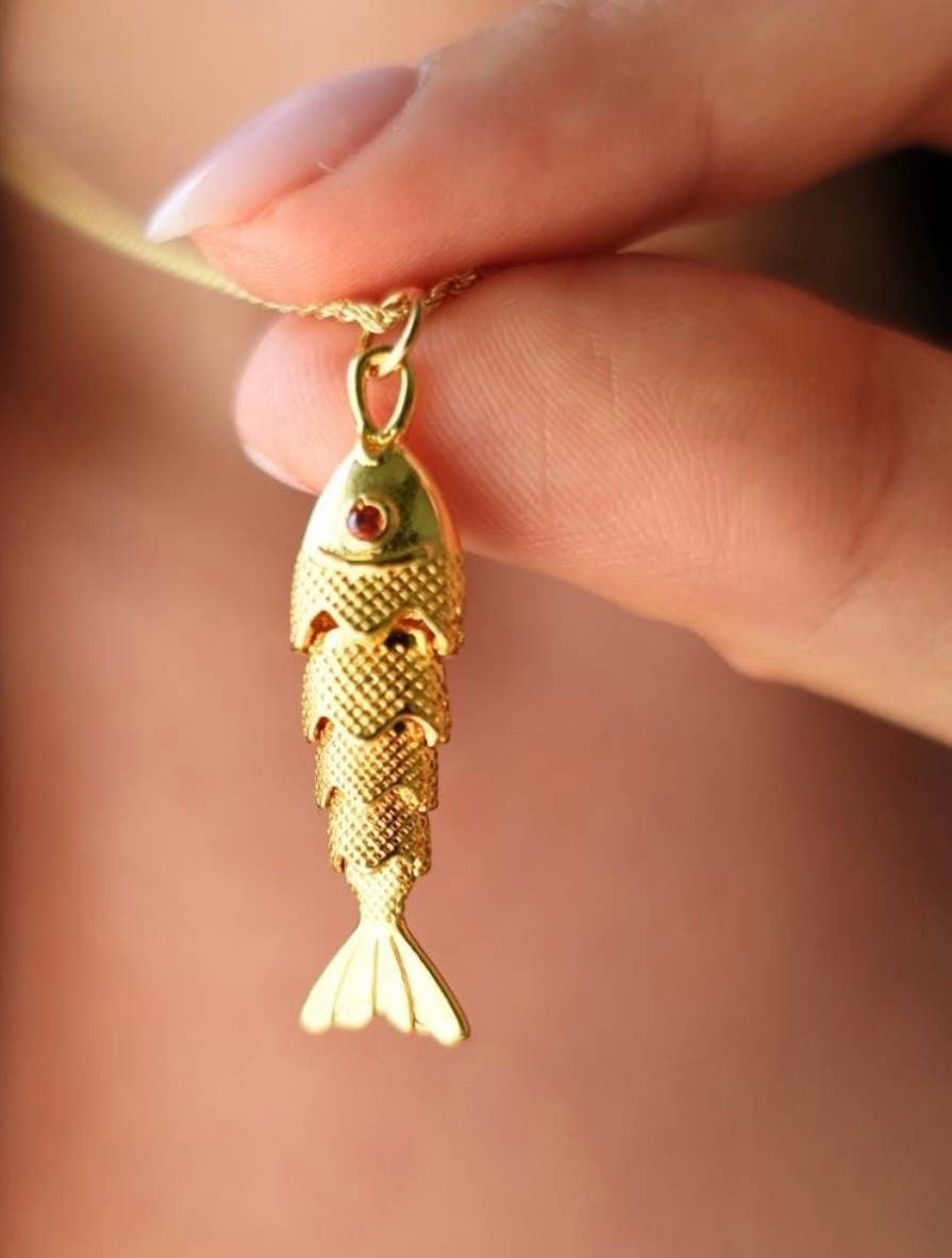 Lure- 14K Gold Steel Articulated Portuguese Fish Necklace 