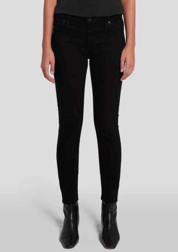 Front view of the black skinnys from 7 For All Mankind