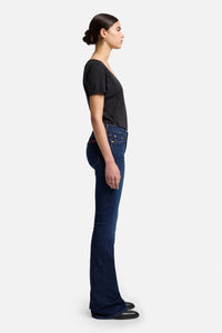 7 For All Mankind Ali jeans tried and true high waist slim flare side profile view Lemonberry Aurora