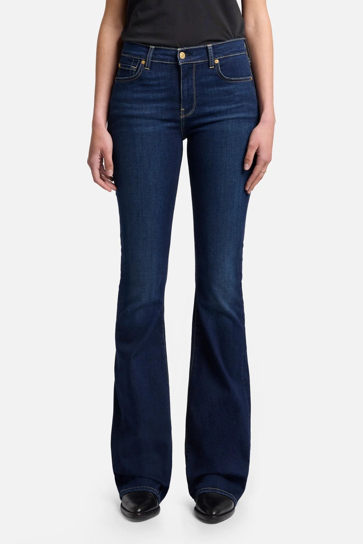 7 For All Mankind Ali jeans tried and true high waist slim flare front view Lemonberry Aurora