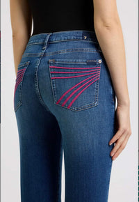 7 For All Mankind Dojo jeans Moonwater mid rise flare back pocket stitching detail Lemonberry Aurora