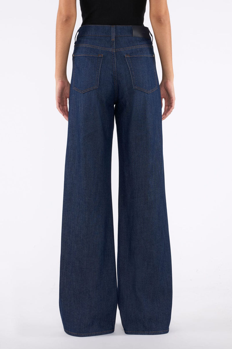 Back view of 7 For All Mankind Lotta Jeans in Halona wash, high-rise wide-leg denim.
