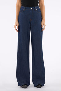 Front view of 7 For All Mankind Lotta Jeans in Halona indigo wash with wide-leg cut.