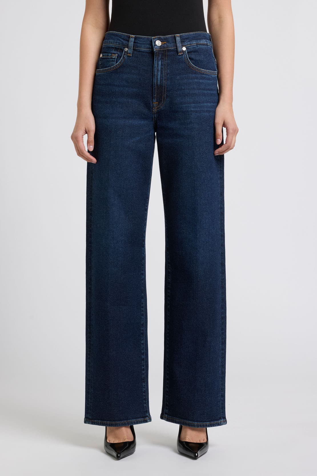 7 For All Mankind Stovepipe Straight Jeans in Bluecrest - Structured Fit
