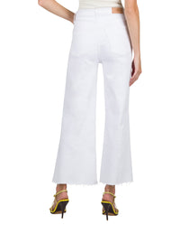 White wide-leg pants worn by a person on a white background