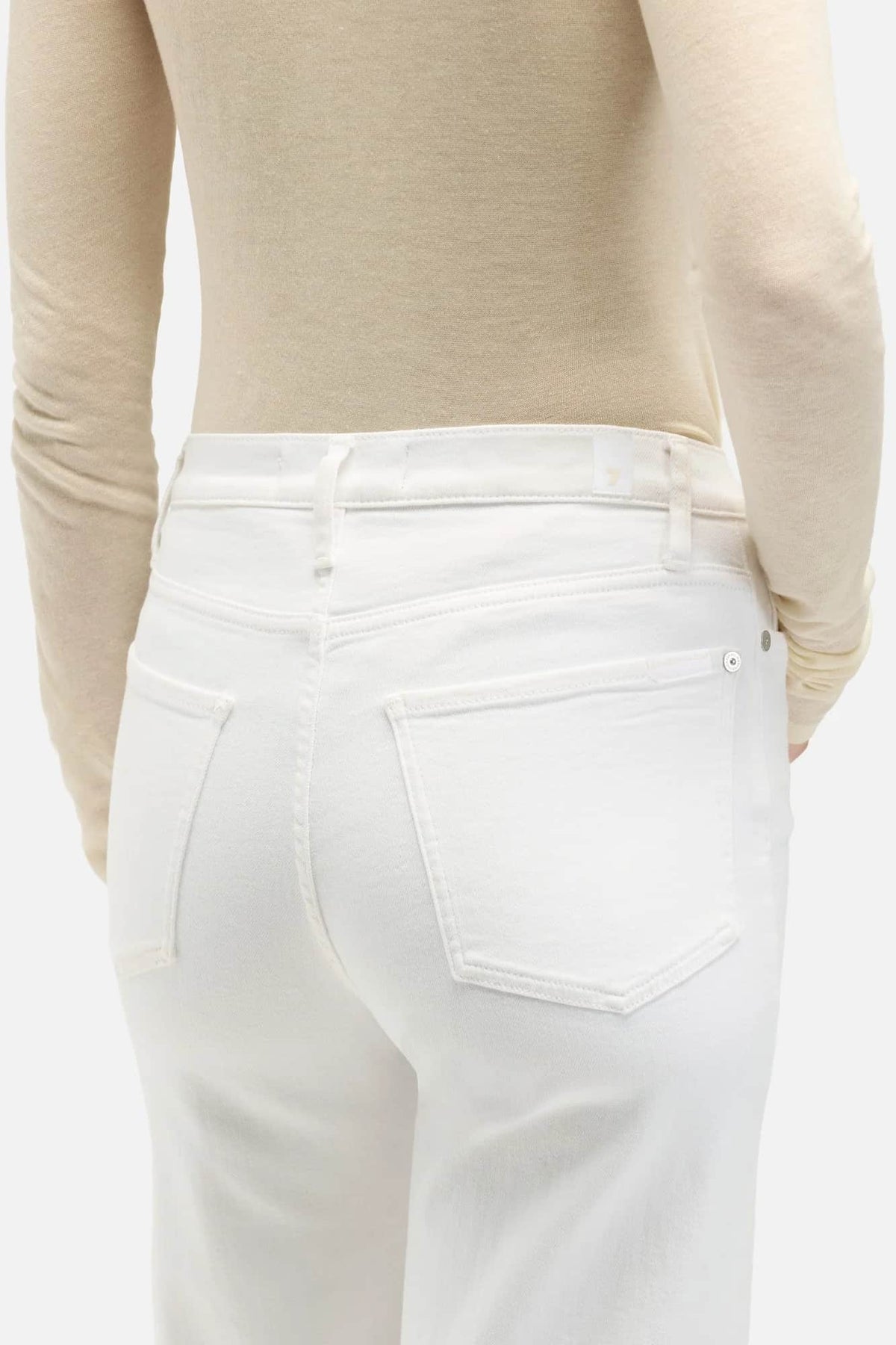 7 For All Mankind Ultra High Rise Cropped Jo white jeans back pocket detail Lemonberry Aurora