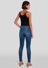 Back of the high waisted skinnys by 7 For All Mankind, paired with a black tank and nude, heeled slides.