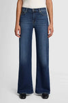 Close-up of the front view of 7 For All Mankind Lotta High-Waist Flare Jeans in Dark Blue.