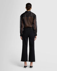 back view of black cropped straight-leg jeans with raw hem, 7 For All Mankind, Lemonberry Aurora