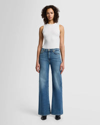7 For All Mankind High Rise Jo wide leg jeans in Sea Level blue, front view at Lemonberry Aurora.