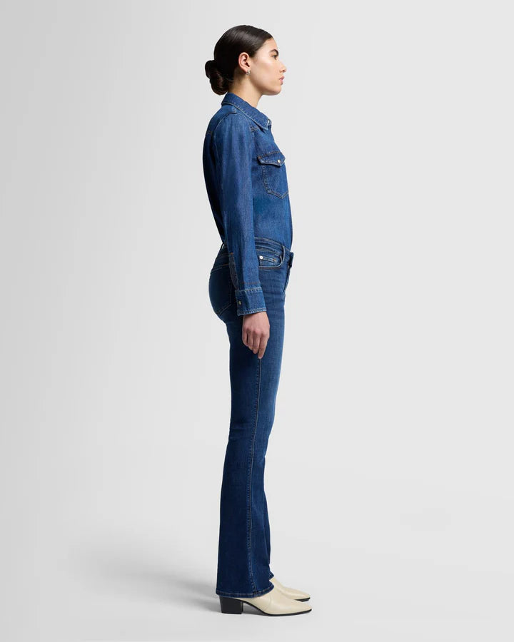 side view of dark blue bootcut jeans, Kimmie Bootcut AVE wash, Lemonberry Aurora