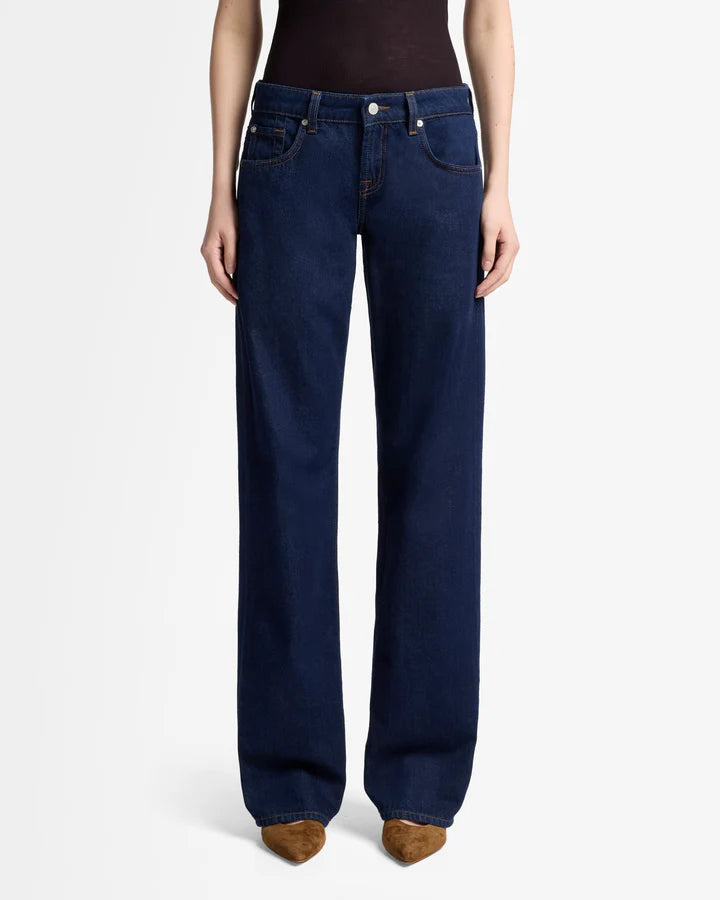 dark wash low rise straight leg jeans, 7 For All Mankind, Lemonberry Aurora