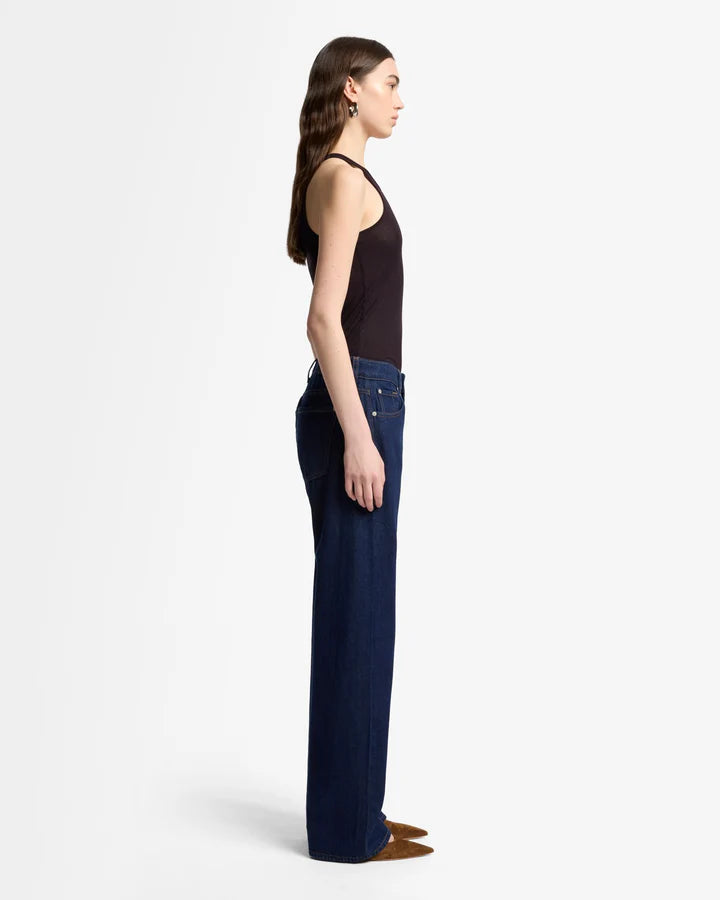 side view of straight leg rigid denim jeans, 7 For All Mankind