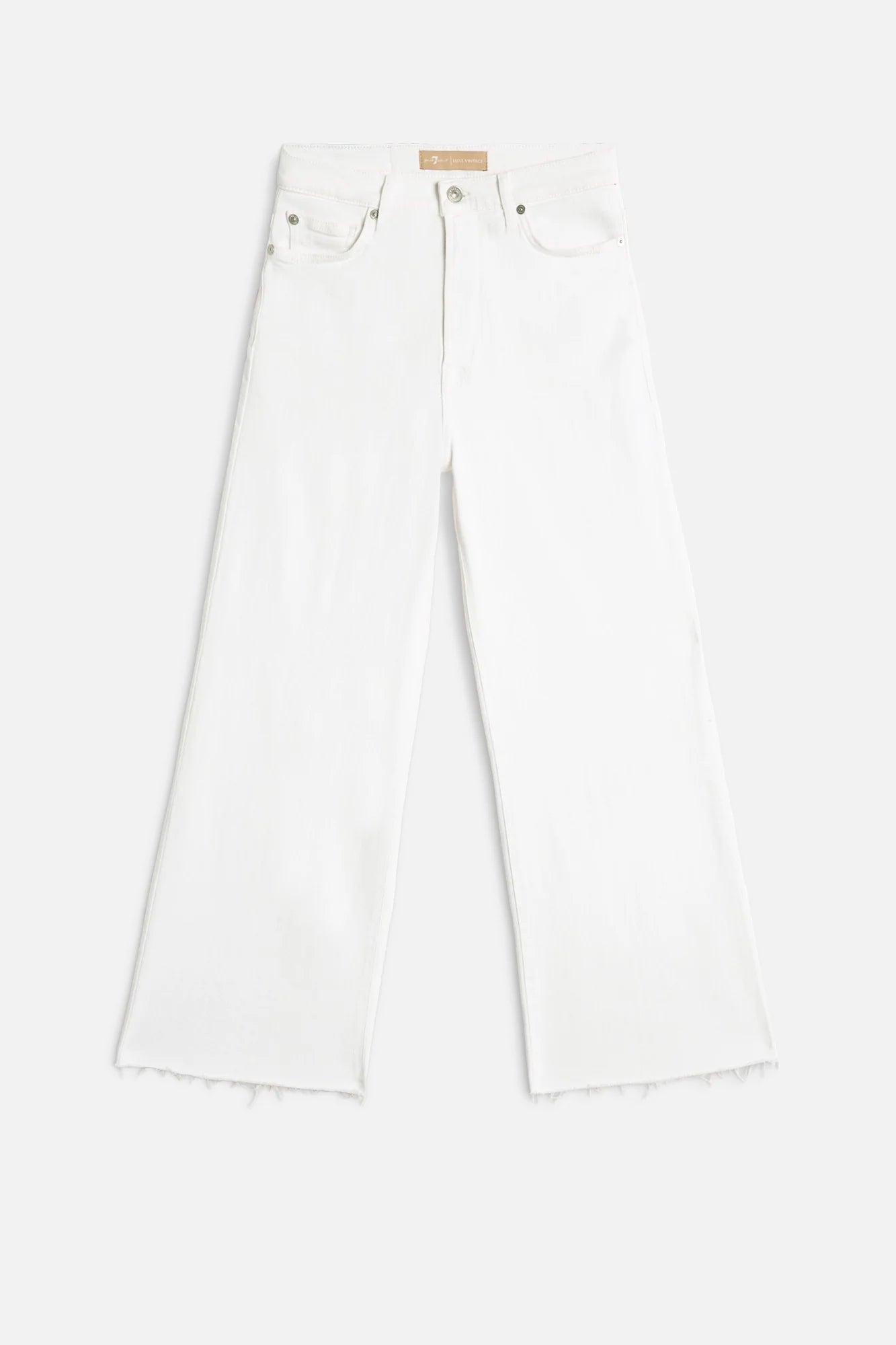 7 For All Mankind Ultra High Rise Cropped Jo white jeans flat front view Lemonberry Aurora