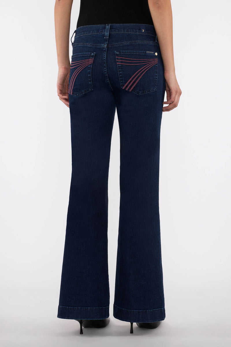 Back view of 7 For All Mankind Dojo Jeans in Classical wash with wide-leg cut, styled at Lemonberry Boutique.
