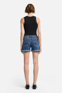 7 For All Mankind Mid Roll Denim Shorts vanity wash back view Lemonberry Aurora