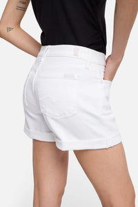 7 For All Mankind Mid Roll Denim Shorts white wash angled-back view Lemonberry Aurora