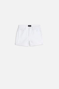 7 For All Mankind Mid Roll Denim Shorts white wash flat-lay Lemonberry Aurora