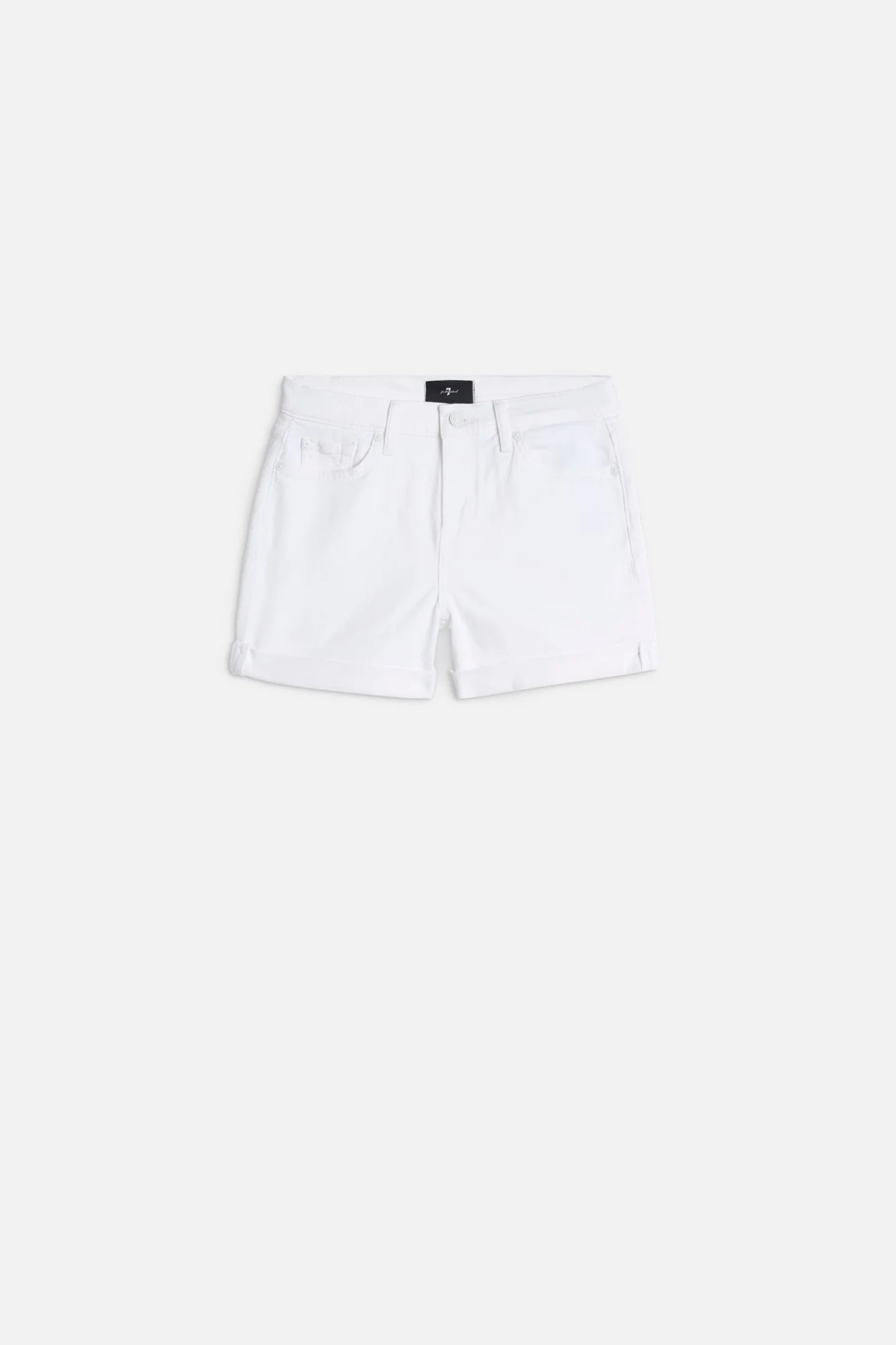 7 For All Mankind Mid Roll Denim Shorts white wash flat-lay Lemonberry Aurora