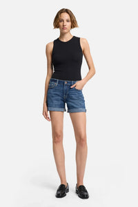 7 For All Mankind Mid Roll Denim Shorts vanity wash front view Lemonberry Aurora