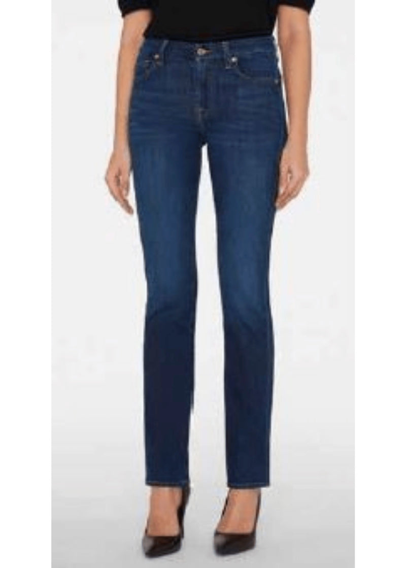 Front view of 7 For All Mankind Kimmie Straight Indigo Rinse Jeans, photographed at Lemonberry in Aurora, ON.