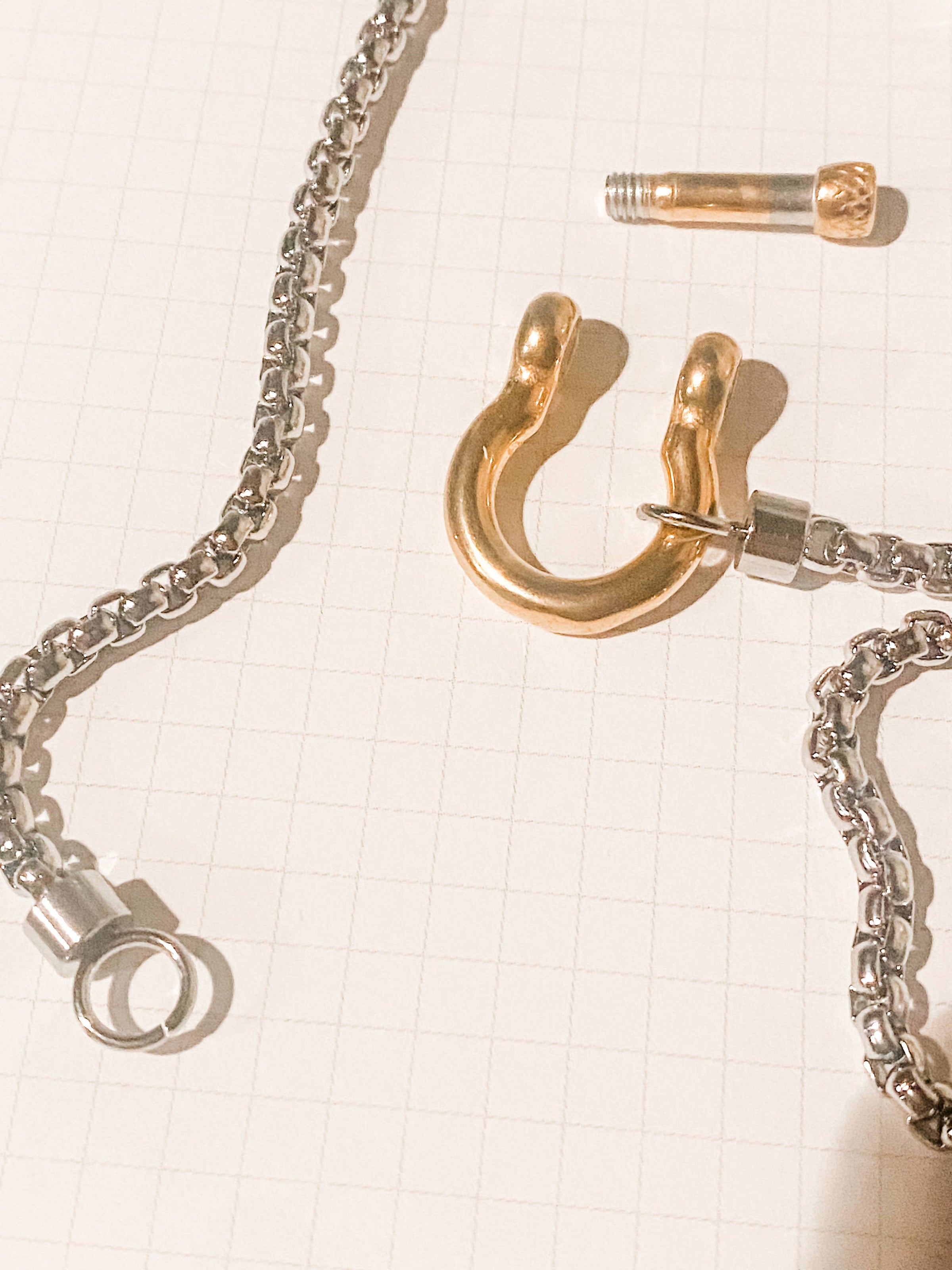 Hoopla Carabiner Horse Bit Stainless Steel Wheat Chain Necklace