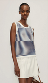 Model wearing the Amely Tank Top by Melissa Nepton – a chic striped cotton tank with a relaxed fit, perfect for warm days in Aurora. Available at Lemonberry Boutique.