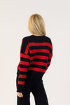 Back view of Bobby sweater with bold horizontal stripe detail
