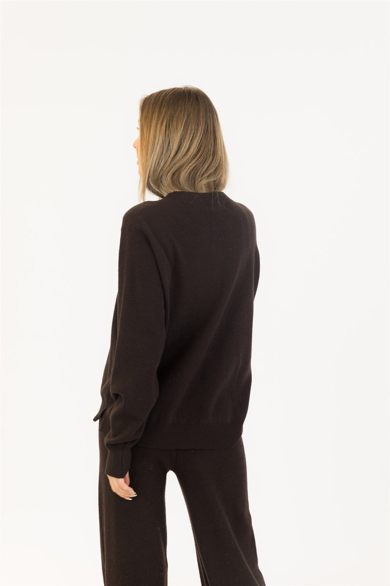 Back view of Claret sweater with relaxed silhouette

