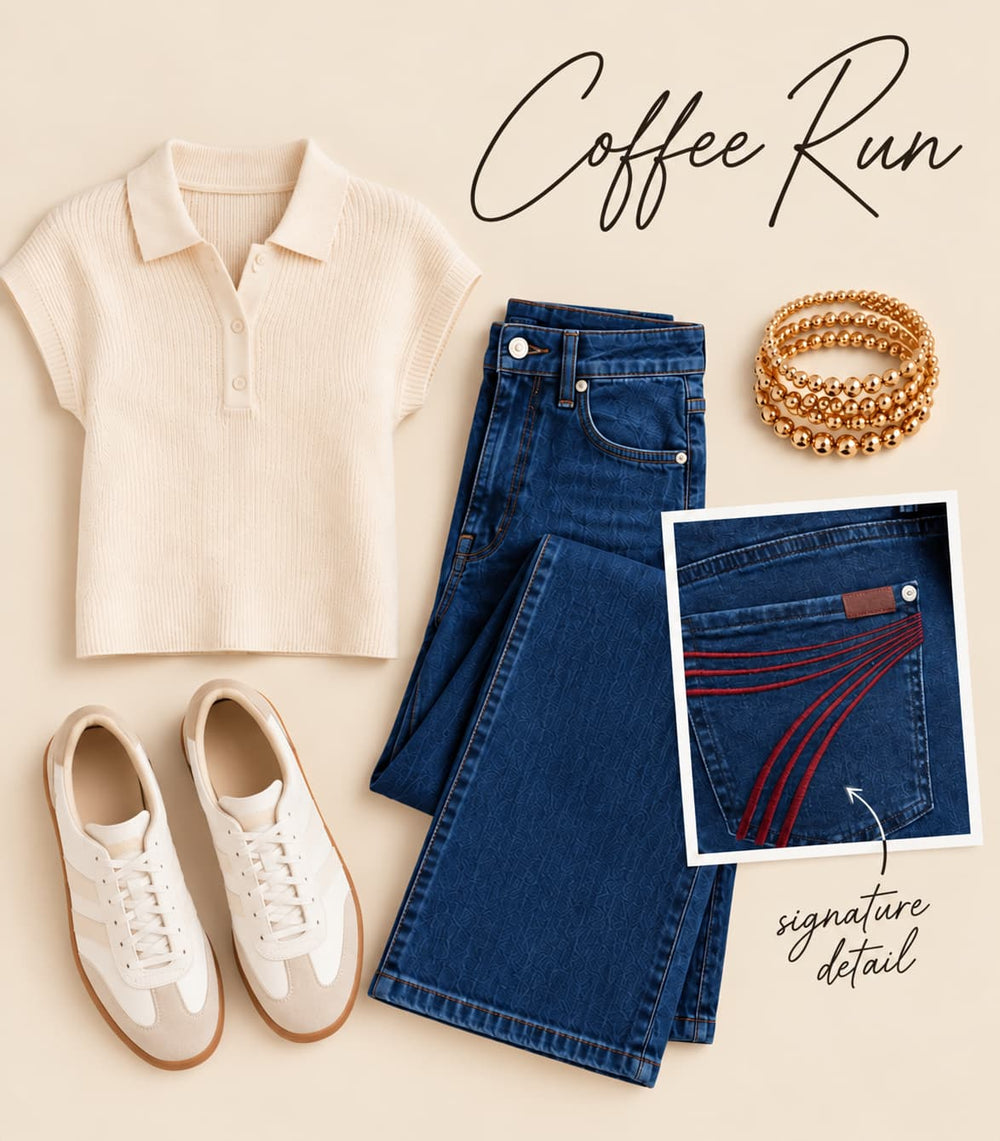 Outfit pieces arranged in a flatlay
