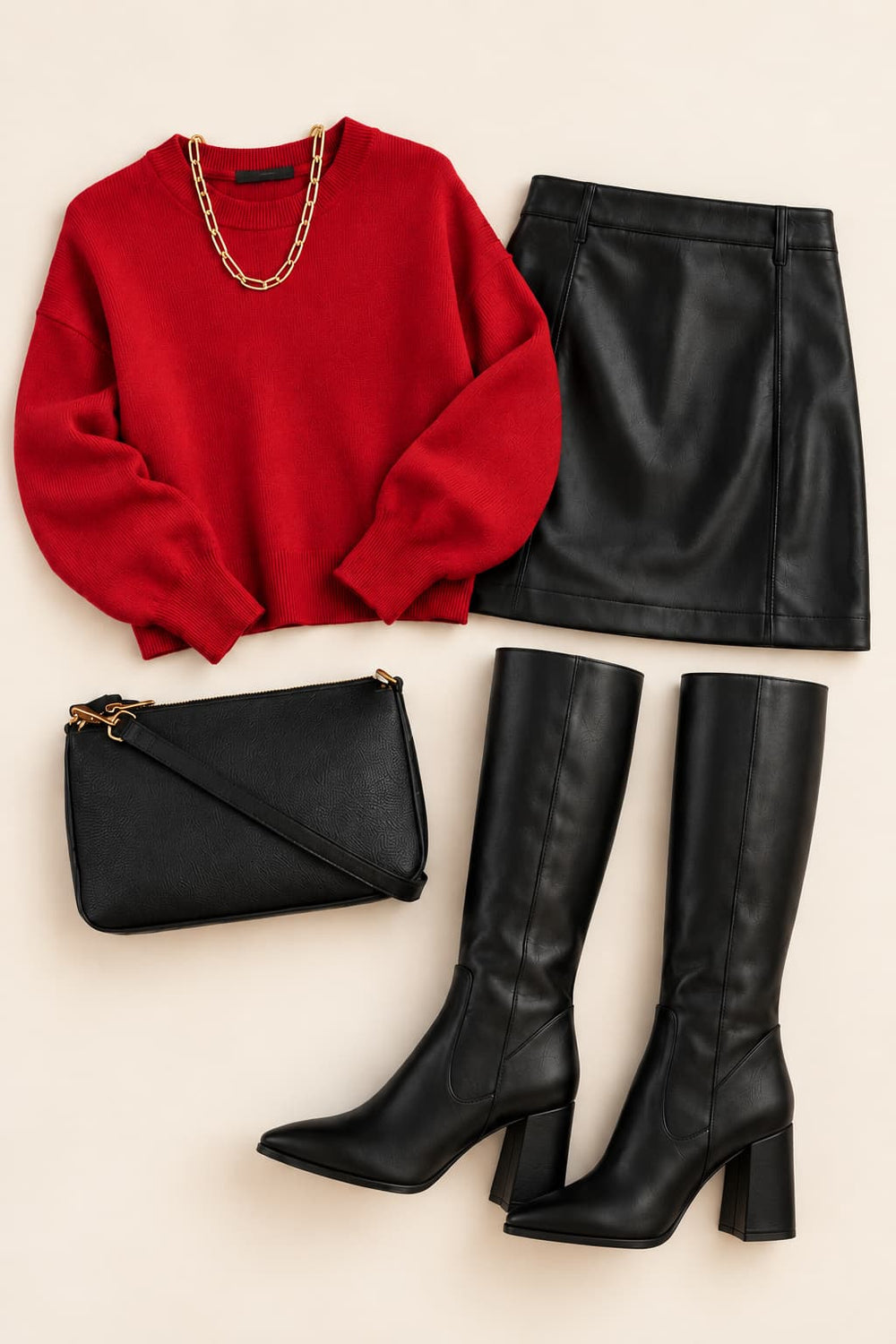 Outfit pieces arranged in a flatlay