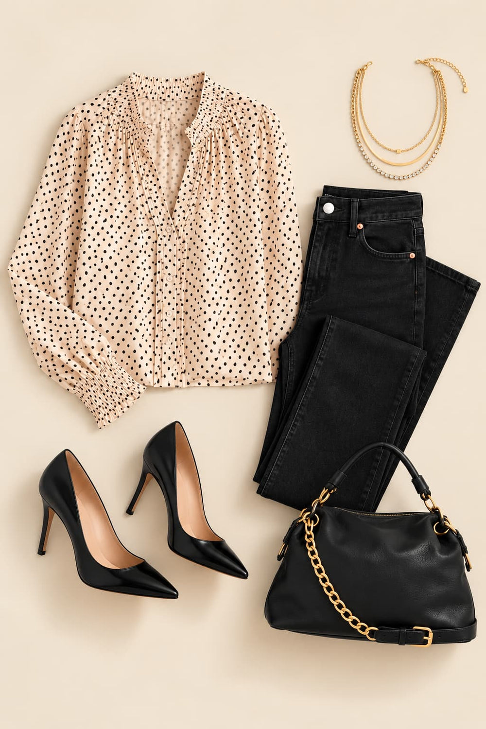 Outfit pieces arranged in a flatlay