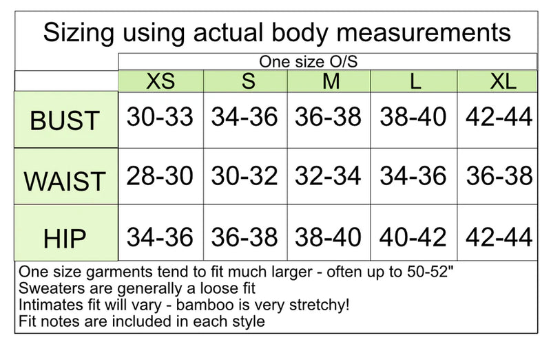 Size chart for the Beach Comber relaxed boatneck sweater – A helpful guide for selecting the perfect fit for the Beach Comber sweater, available at Lemonberry, Aurora, ON.
