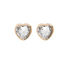 A pair of Foxy Originals Freya Earrings featuring heart-shaped clear crystal stones set in a 14K gold-plated fine pewter border. Handmade in Canada.

