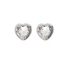 A pair of Foxy Originals Freya Earrings featuring heart-shaped clear crystal stones set in a silver-plated fine pewter border. Handmade in Canada.