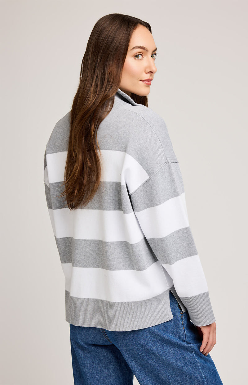 Gentle Fawn Idris Sweater Ash Stripe, back view with horizontal stripes